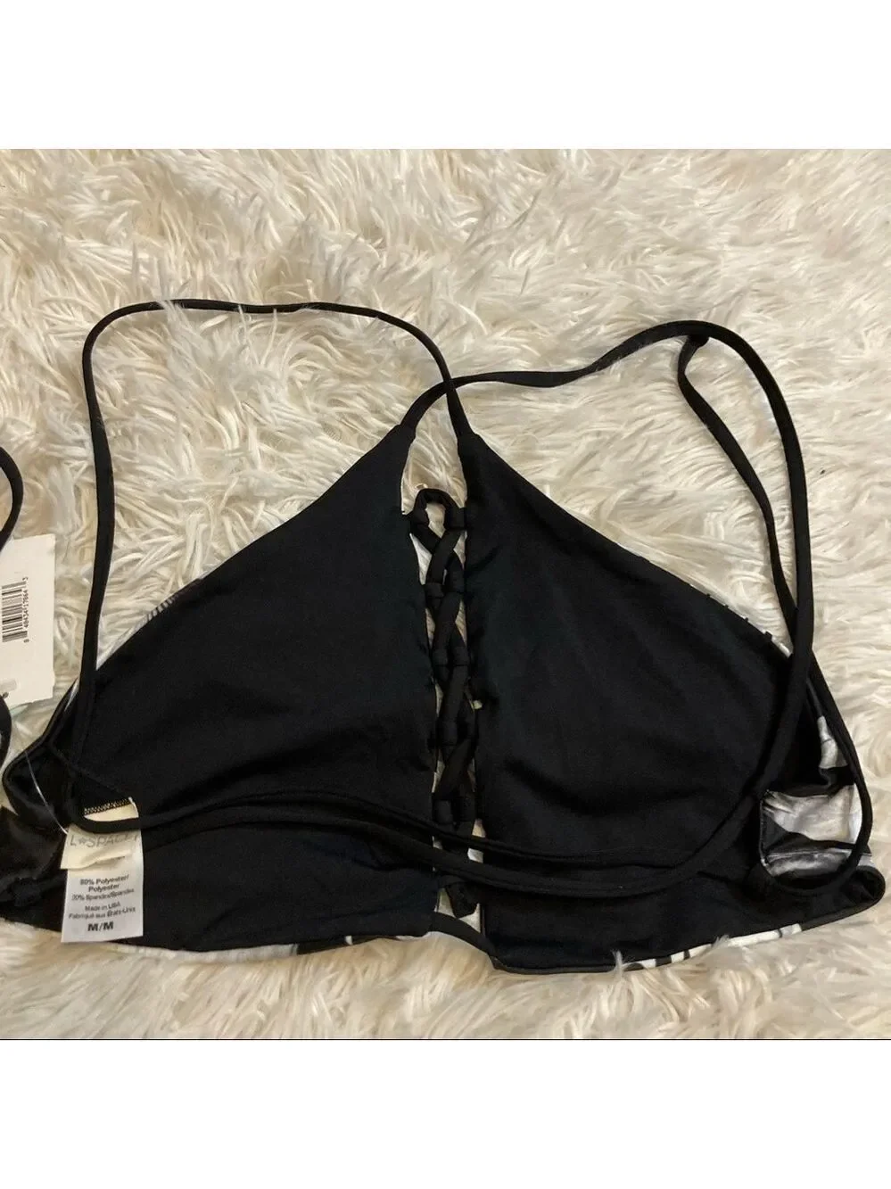 L*space Nikki Reversible Swim Top in Pal Shadows and Black Lace Up Front